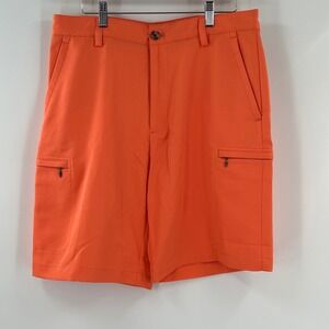 IZOD PerformX Golf Shorts Mens 32 Orange Flat Front Cargo Zipper Pockets 4565235